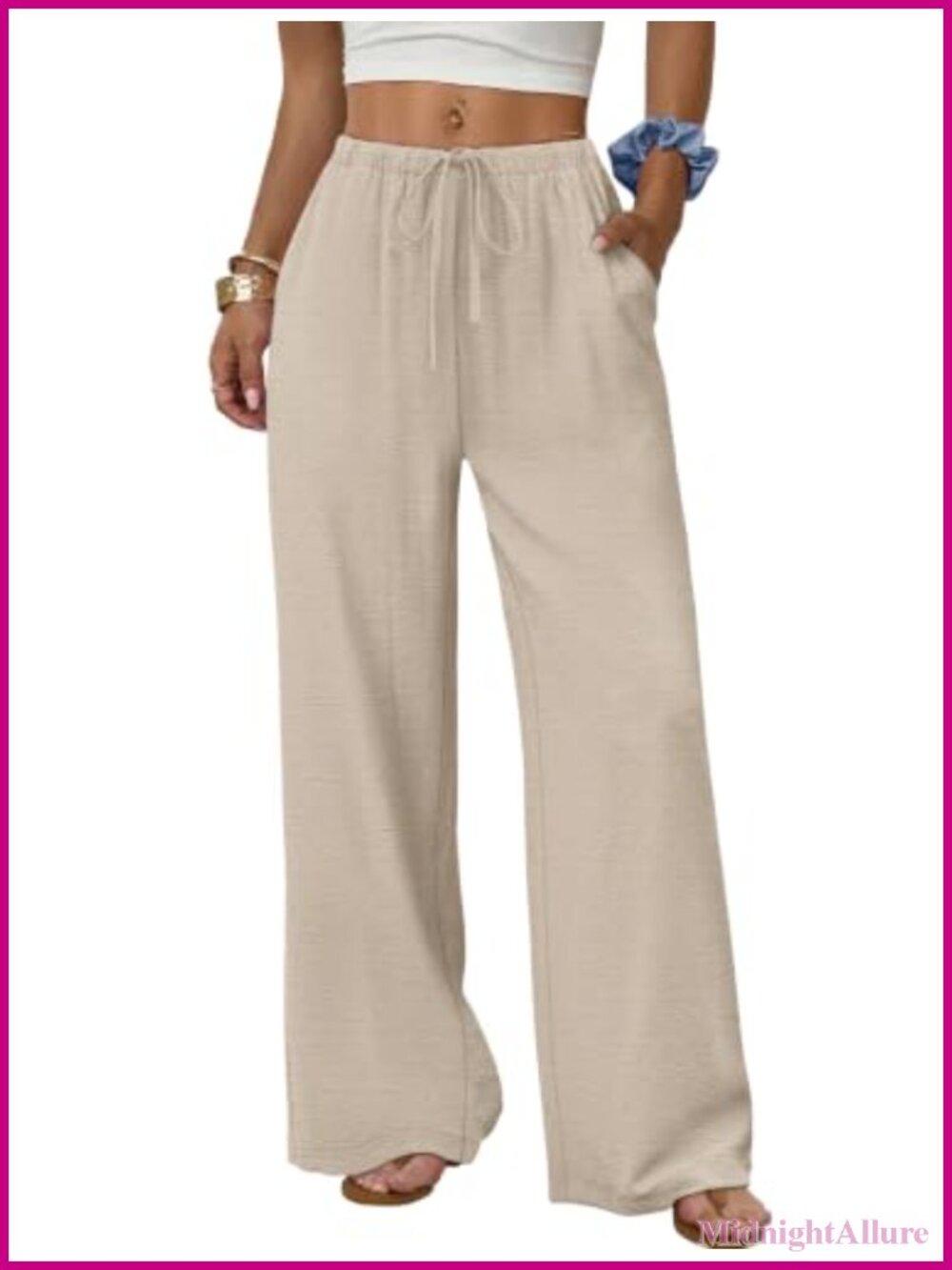 Wide Leg Palazzo Pants with Pockets Drawstring Elastic Waist Lounge Trousers